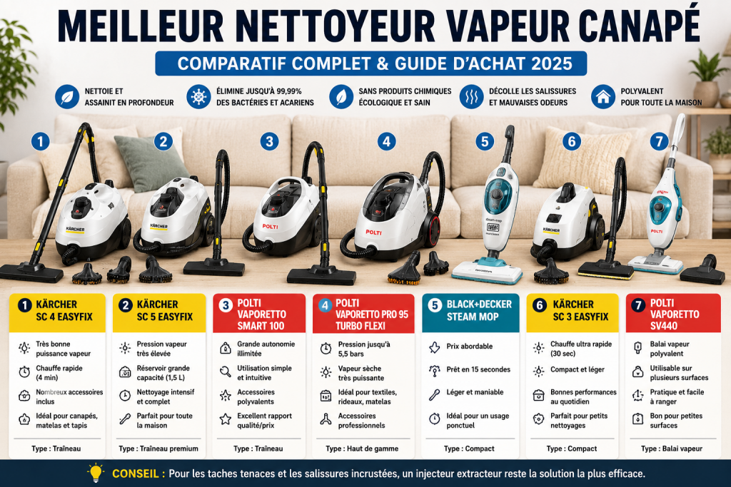 Meilleur nettoyeur vapeur canapé : comparatif complet et guide d'achat 2026